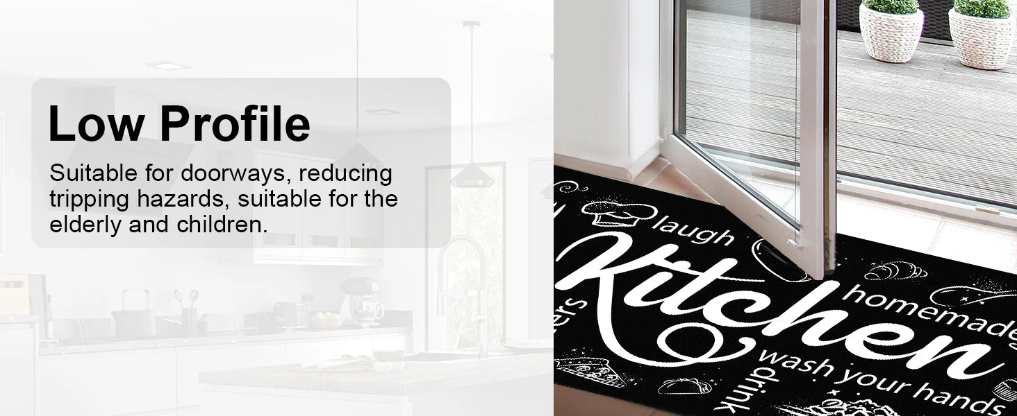 Kitchen Mats for Floor, Non Slip Washable Kitchen Rugs Sets of 3, Black Farmhouse Cushioned Stain Resistant - silverfoxgoods